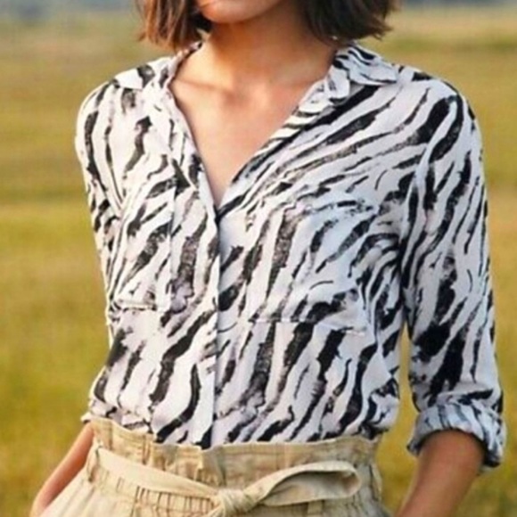 Cloth & Stone Anthropologie black/white zebra print casual button down blouse - Picture 1 of 7